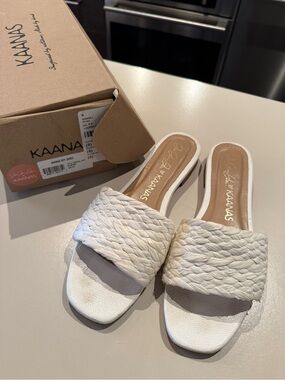 Kaanas Cream Braided Slide Mules